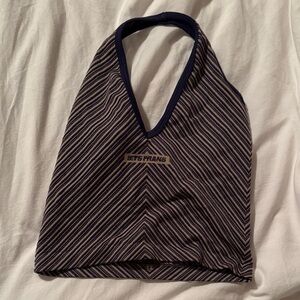 Navy and Beige Striped Halter Top with Logo